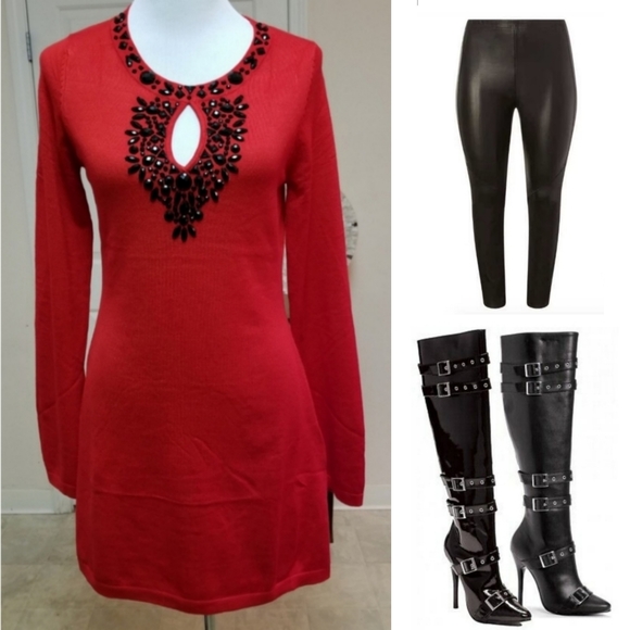 Esperanza Sweaters - 🆕️⬇️Esperanza Red Embellished Peep Hole Sweater